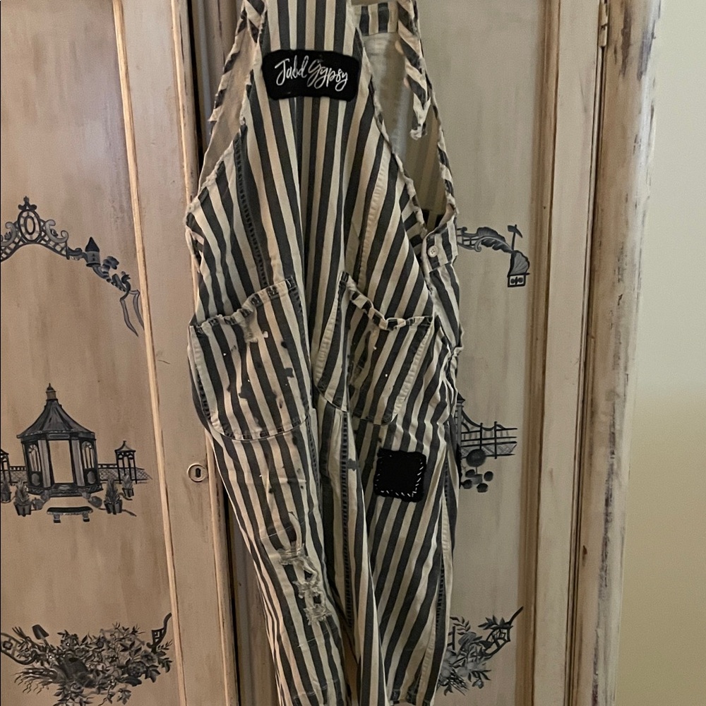 Striped Black and White Women's Jumpsuit - Picture 3 of 9